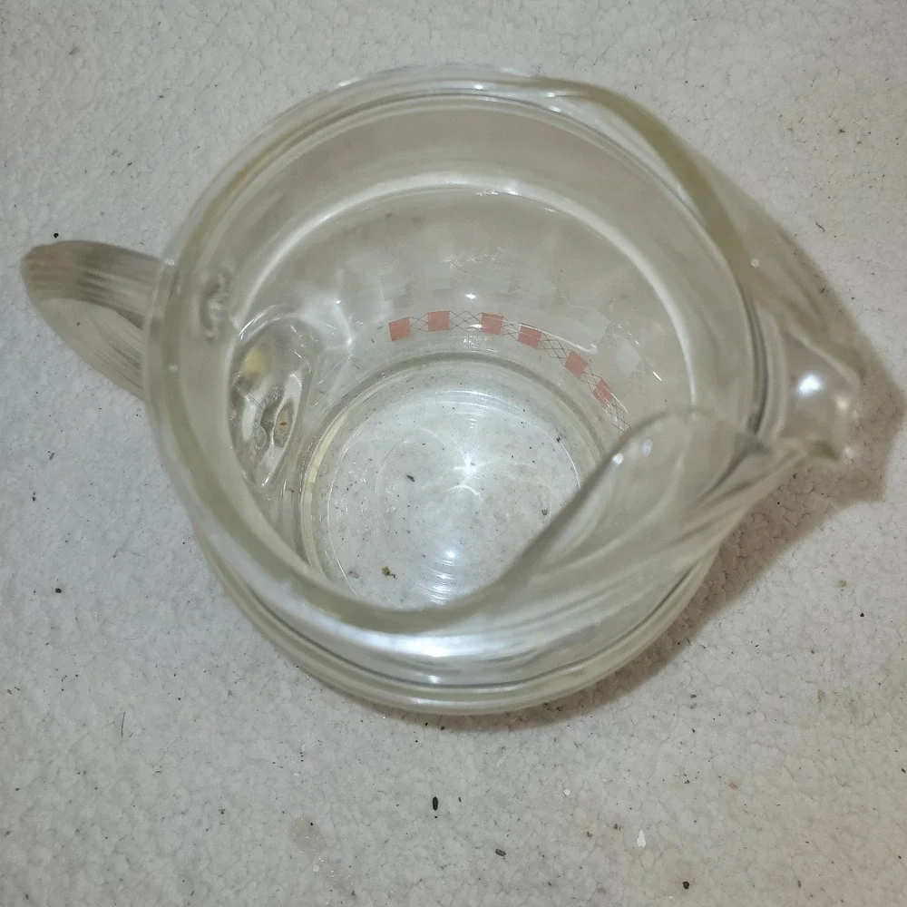 Vintage Clear Glass Pitcher Orange White Diamond Band‎ Pattern Mid Century